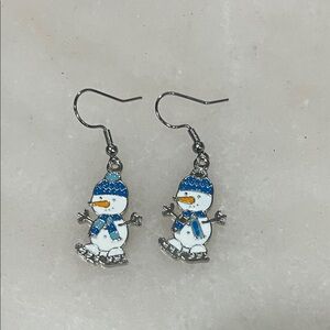 Snowman Earrings with Blue and Silver Accents